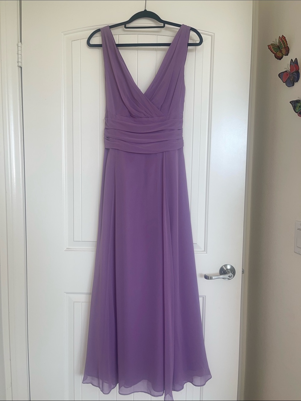 David's Bridal Lavender Chiffon V-Neck Maxi Dress. One time used.